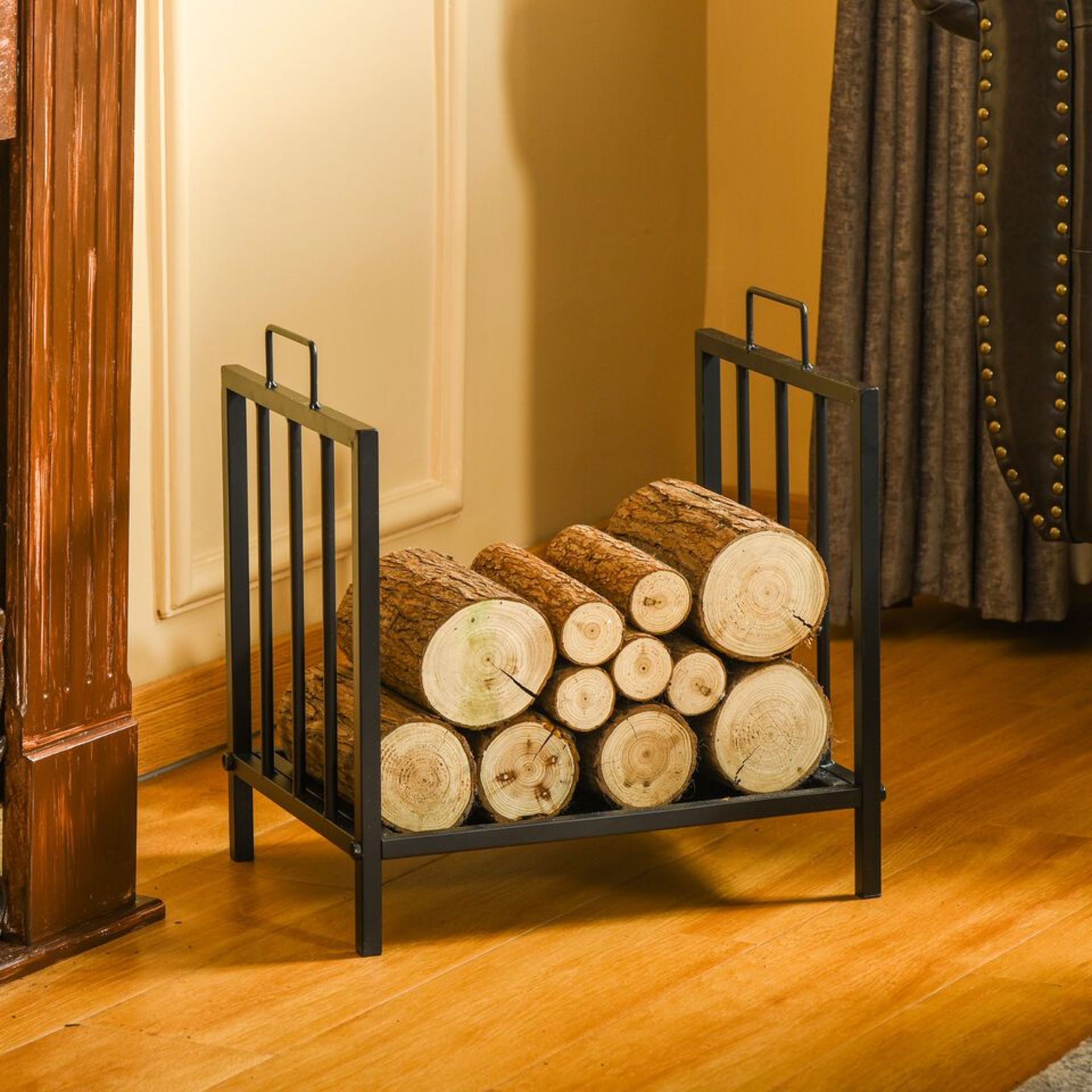 Firewood Log Rack Fireplace Holder Wood Storage Rack with 2 Handles Out Indoor. - ER24