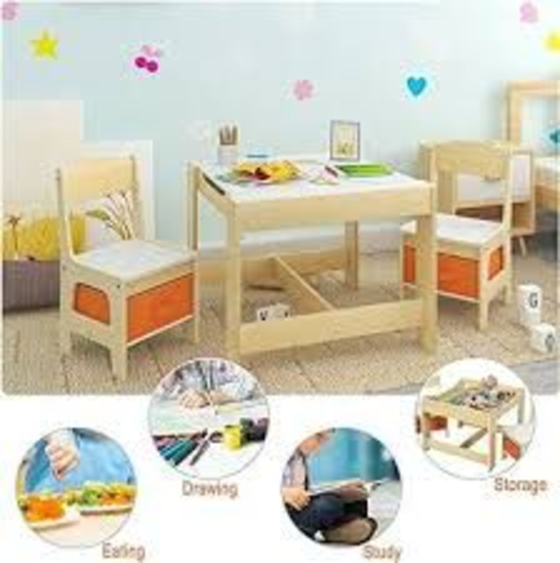 WOLTU Set of 3, Children's Table with 2 Chairs, Wooden Kids' Table. - ER27.