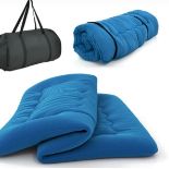 FLOOR FUTON MATTRESS MEDIUM FIRM THICKENED TATAMI MAT WITH CARRYING BAG-BLUE-DOUBLE SIZE. - ER24