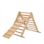 KIDS CLIMBING TRIANGLE SET WITH ADJUSTABLE AND REVERSIBLE RAMP-NATURAL. -ER26.