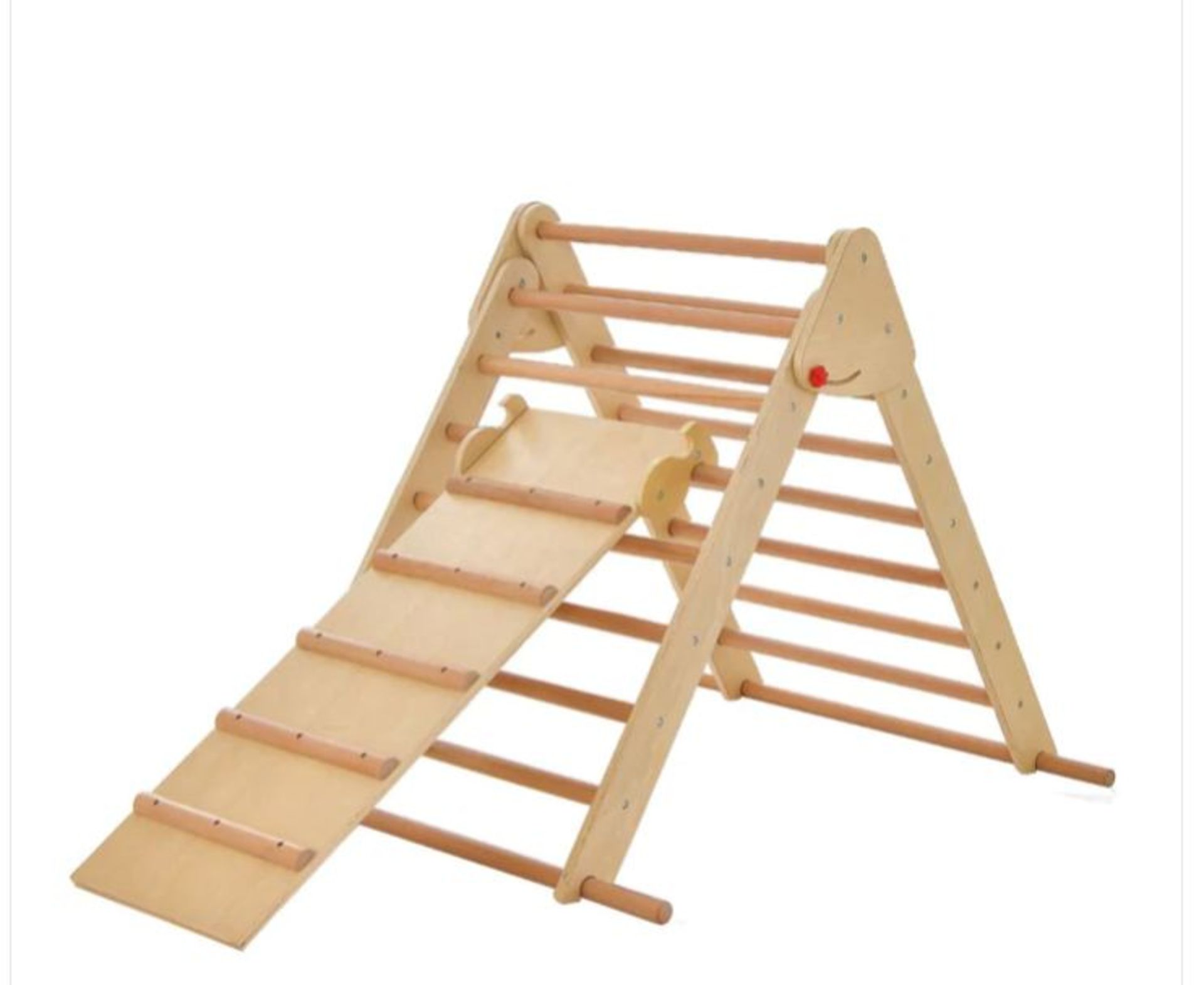 KIDS CLIMBING TRIANGLE SET WITH ADJUSTABLE AND REVERSIBLE RAMP-NATURAL. -ER26.