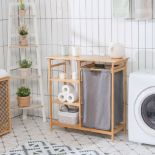 Bamboo Laundry Hamper Stand With Removable Sliding Bag And 3-Tier Open Shelves. - ER26