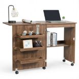 Folding Sewing Craft Table Shelf Storage Cabinet Home Furniture-Brown. - ER25. The foldable sewing