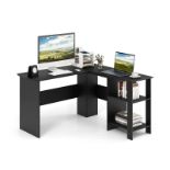 L-SHAPED COMPUTER DESK WITH 2 STORAGE SHELVES-BLACK. - ER24. With an ample work surface that