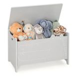 2-IN-1 KIDS TOY BOX STORAGE CHEST WITH FLIP-UP LID AND SAFETY HINGES-GREY. - ER27.