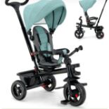 5-IN-1 BABY TRICYCLE WITH ADJUSTABLE PARENT HANDLE AND CANOPY-GREEN. - ER26.