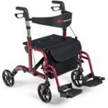 GOPLUS 2 in 1 Rollator Walkers for Seniors, Folding Rollator Walker with Seat, 8-inch Wheel