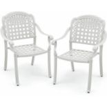 Set of 2 Cast Aluminum Patio Chairs Stackable Outdoor Dining Chairs with Armrest. - ER25.