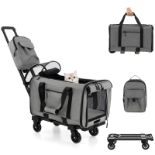 Luxury Rolling Cat Carrier with Dual-use Pads and Litter Bag. - ER24.