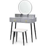 Luxury Dressing Table Set with 3-Color Adjustable LED Lights Mirror, Wooden Detachable Makeup Vanity