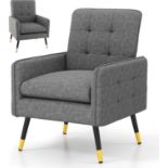 Multigot Modern Accent Armchair, Upholstered Linen Fabric Leisure Chair with Solid Metal Legs and