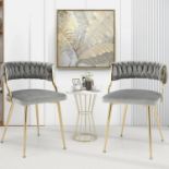 Set of 2 Velvet Dining Chair with Metal Legs and Woven Back-Grey. - ER25. This velvet dining chair