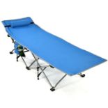 Folding Camping Cot with Detachable Headrest and Side Pocket-Blue. - ER26.