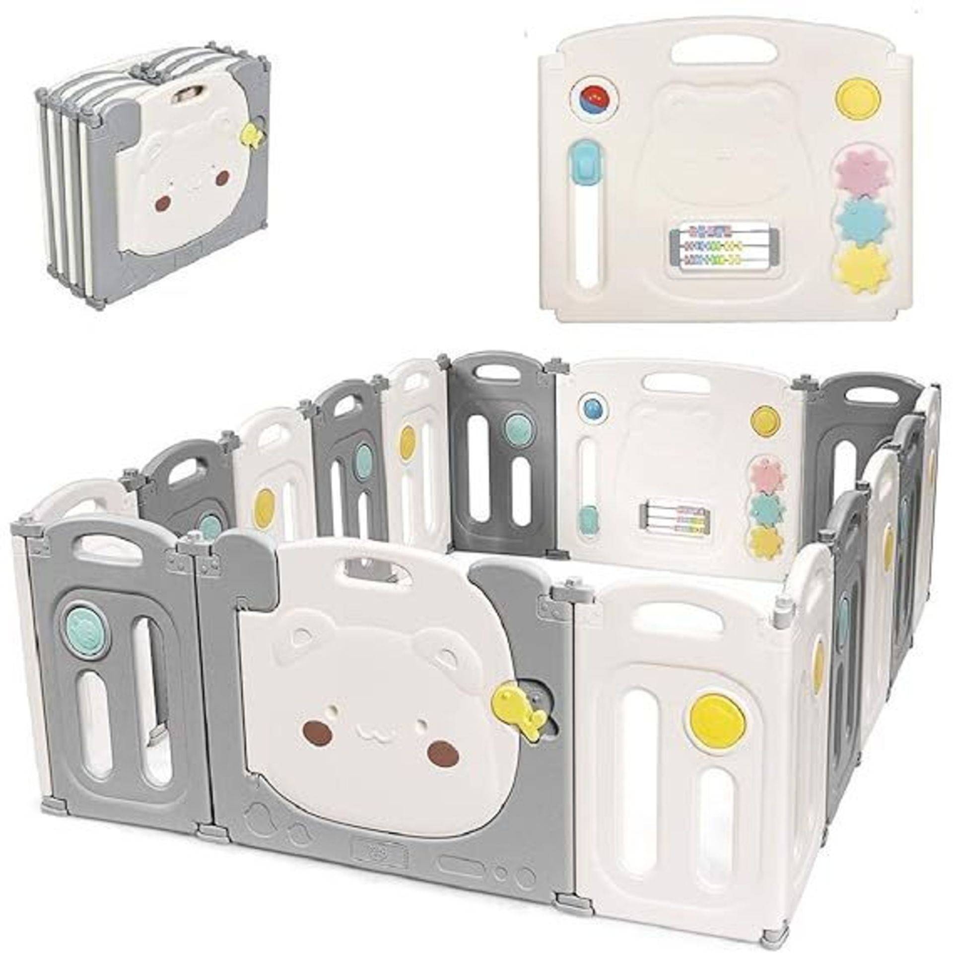 Costzon Baby Playpen, 16 Panel Foldable Thicken Kids Safety Play Fence with Storage Bag, Door with