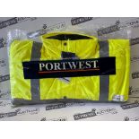 12x BRAND NEW PACKAGED PORTWEST HI-VIS 2 TONE BOMBER JACKETS YELLOW/NAVY - SIZE MEDIUM. (S2-15)