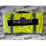 12x BRAND NEW PACKAGED PORTWEST HI-VIS 2 TONE BOMBER JACKETS YELLOW/NAVY - SIZE LARGE. (S2-14)