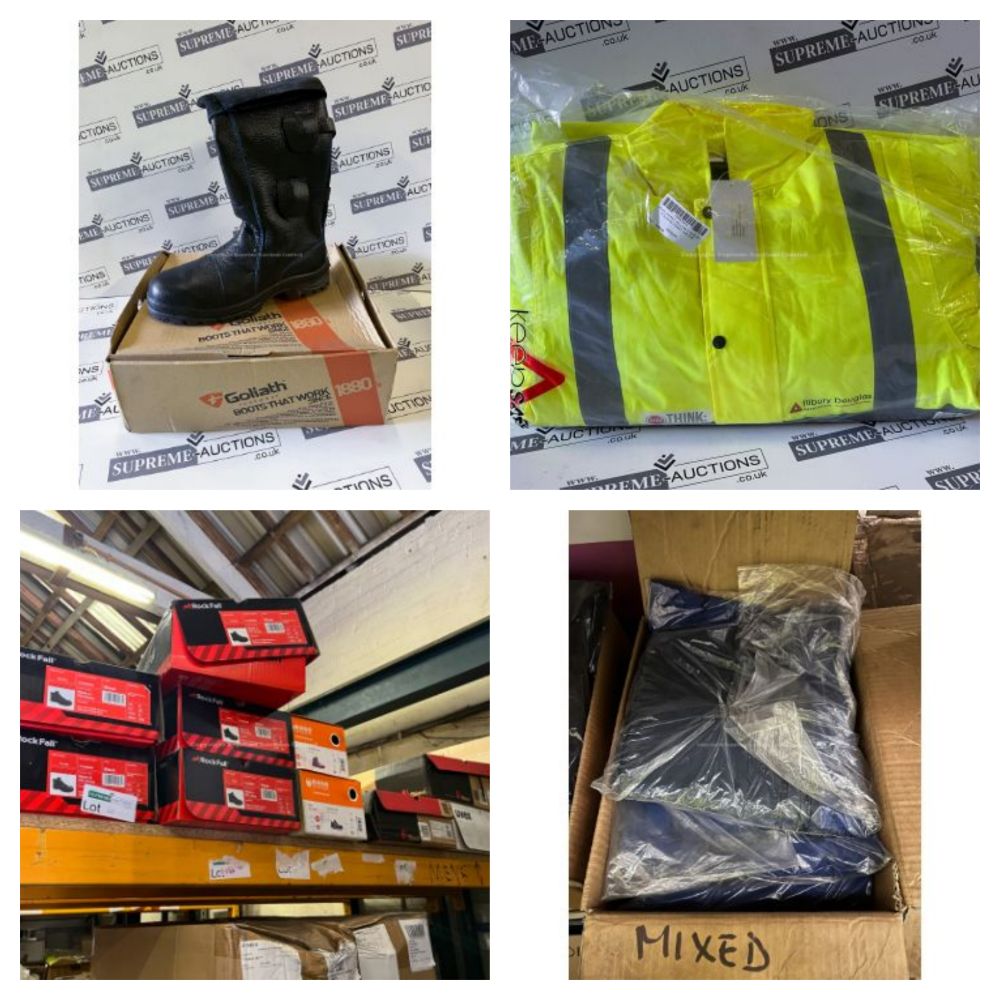 Liquidation of Premium Workwear to Include: Safety Trainers, Safety Boots, Safety Goggles, Sweatshirts, Mixed PPE Lots, Gloves, Masks and more
