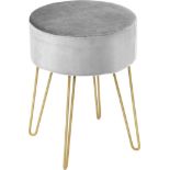 Multigot Round Velvet Ottoman, Upholstered Pouffe Stool with Metal Legs, Lightweight Dressing