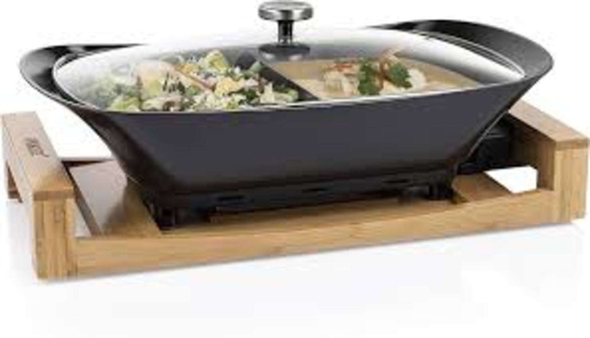 Princess Multi Cook, Tabletop Cooker, Food Warmer, Buffet Server, 1600 W, Bamboo Stand, 4L