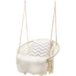 COSTWAY Outdoor & Indoor Swing Chair with LED Lights, Cotton Rope Macrame Hanging Chair, Tassels