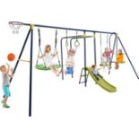 Costzon 660 lbs Swing Sets for Backyard, 7-in-1 Heavy Duty Extra Large Metal Swing Frame w/2 Swings,