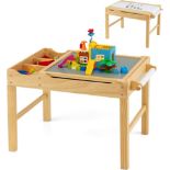 COSTWAY 2-in-1 Kids Activity Table, Wooden Children Building Blocks Table with Reversible LOCATION