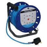 Masterplug 4 socket Blue Cable reel, 25m. -Er44.