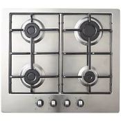 COOKE & LEWIS GAS HOB STAINLESS STEEL 58CM . -ER40. Stainless steel hob with 4 zones and the