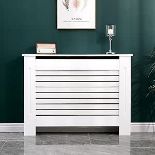 Radiator Cover White Modern Horizontal Slats, Medium Radiator Cover Grill Shelf Cabinet MDF Wood