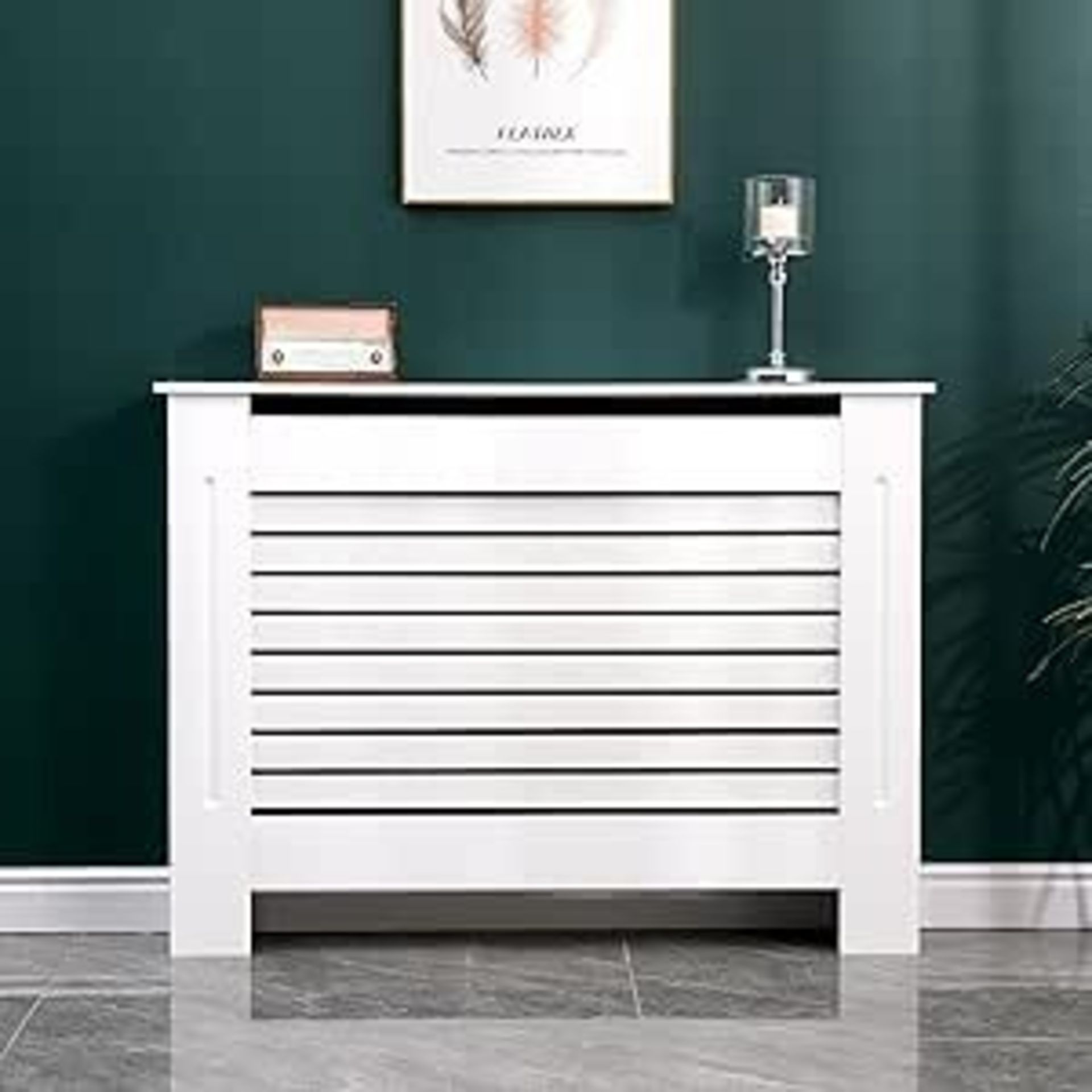 Radiator Cover White Modern Horizontal Slats, Medium Radiator Cover Grill Shelf Cabinet MDF Wood