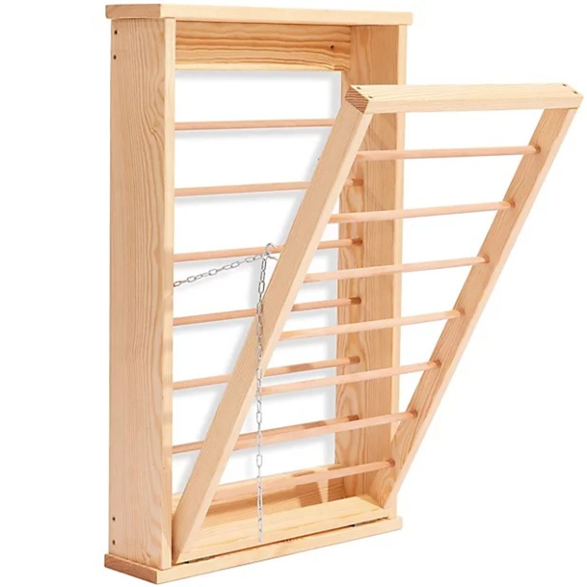 Natural Wall-Mounted wooden clothes drying Rack with Double side Rails - Foldable and Space-Saving