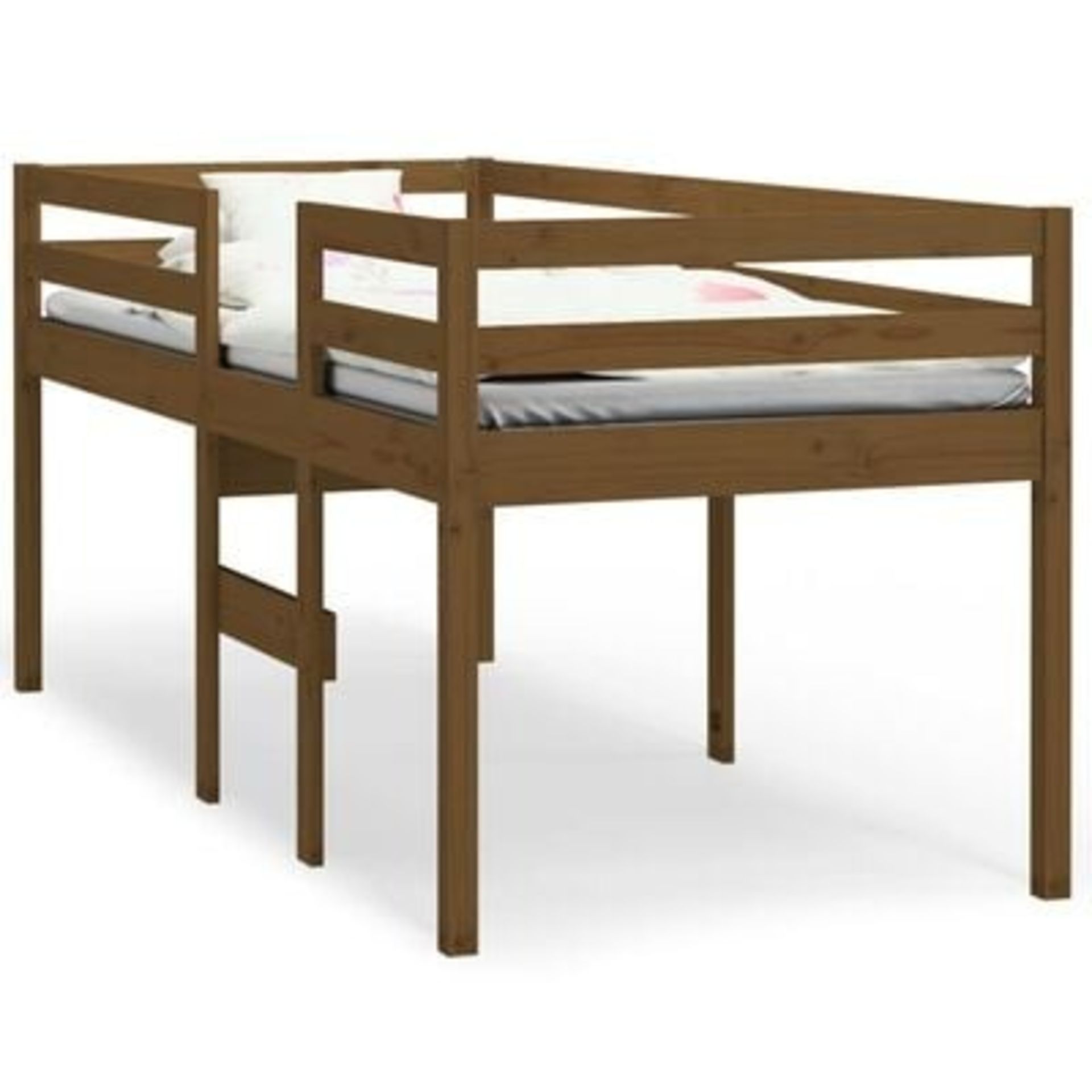 vidaXL High Sleeper Bed Honey Brown 90x190 cm Single Solid Wood Pine - ER45