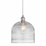 Nielsen Campelli Large Industrial Satin Silver Dome Pendant Light with Clear Glass, Mottled Shade. -