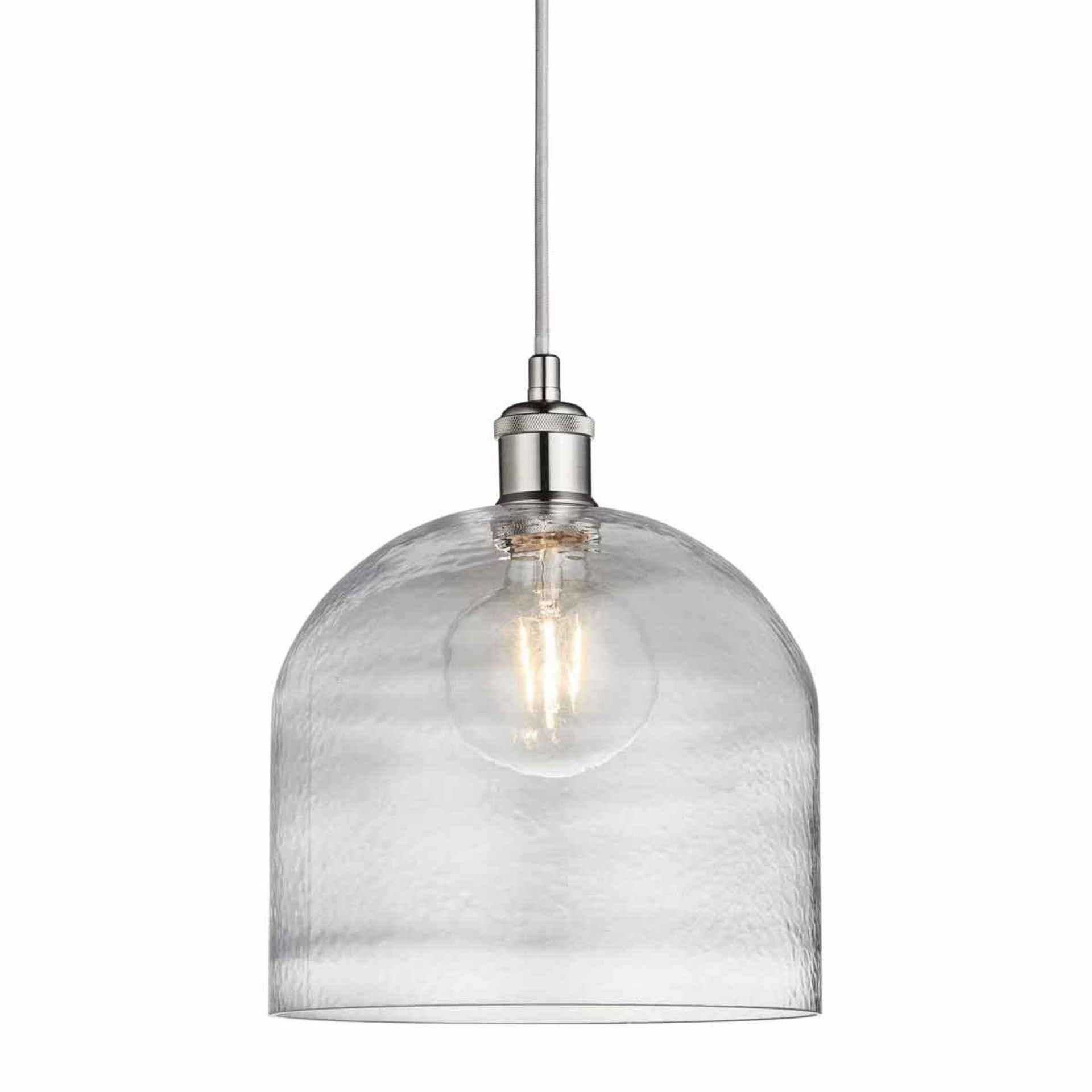 Nielsen Campelli Large Industrial Satin Silver Dome Pendant Light with Clear Glass, Mottled Shade. -