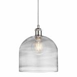 Nielsen Campelli Large Industrial Satin Silver Dome Pendant Light with Clear Glass, Mottled Shade. -