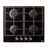 Cooke & Lewis CLGOGUIT4 59.3cm Gas Hob - Black. - ER44. This Gas on glass hob has 4 burners and