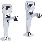 2 x PILLAR ROUND HEAD HIGH NECK SINK TAPS CHROME 1 PAIR . - ER40.