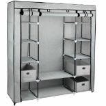 Large Grey Fabric Canvas Wardrobe with Hanging Rail Shelving Clothes Storage - ER42