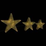 vidaXL Christmas Decoration Stars 3 Pcs Gold Mesh LED Outdoor Indoor - ER45