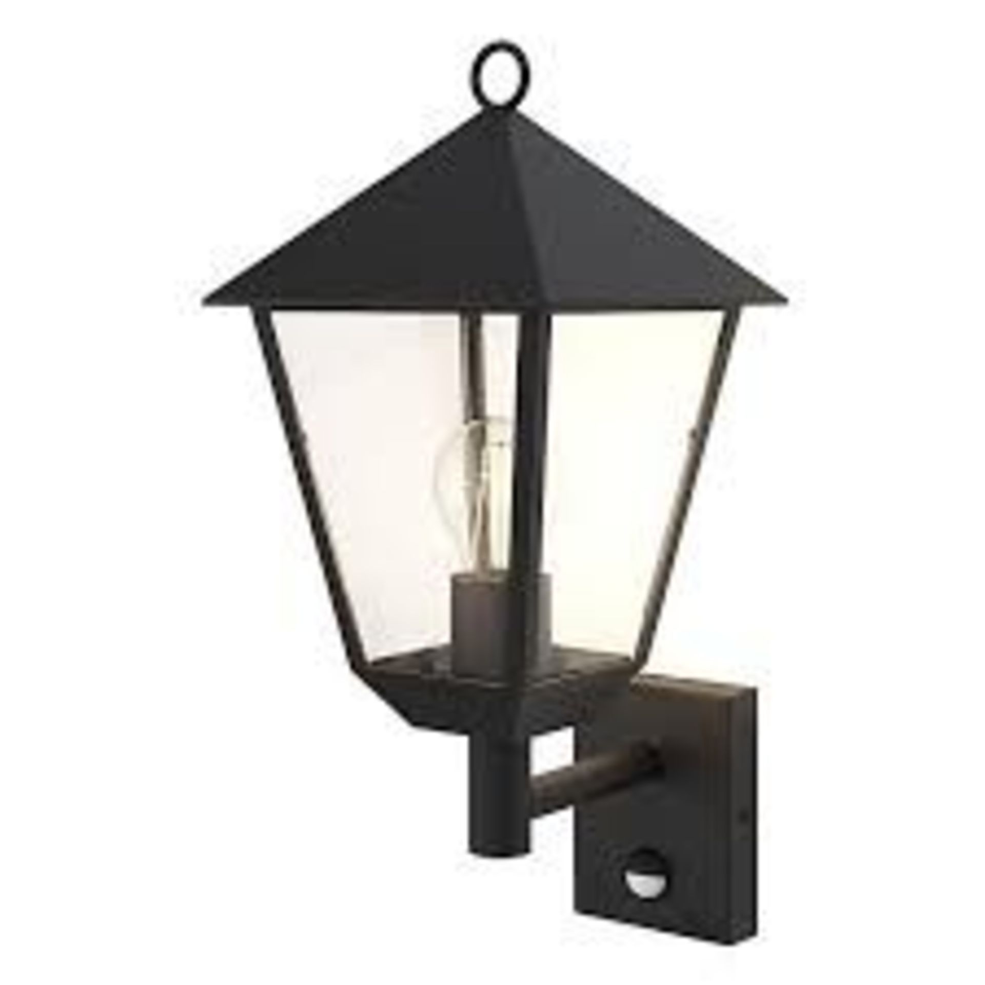 GoodHome Fixed Matt Black PIR Motion sensor Outdoor Lantern. -ER40.