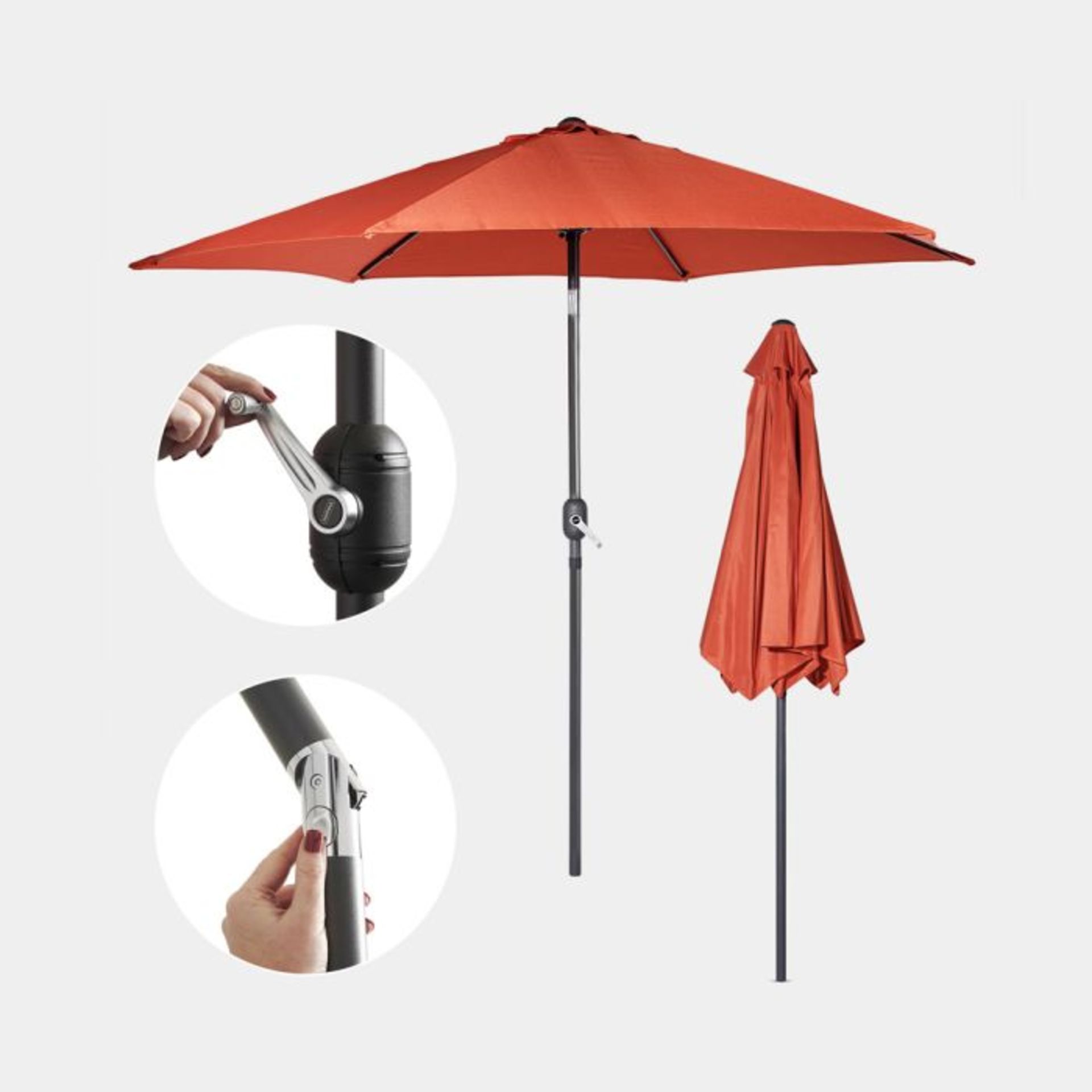 Burnt Orange 2.7m Steel Garden Parasol. - ER33. This vibrant orange parasol takes the glare out of