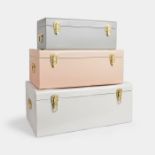 Set of 3 Metal Storage Trunks. - ER33. Tidy up your home with these practical yet stylish vintage