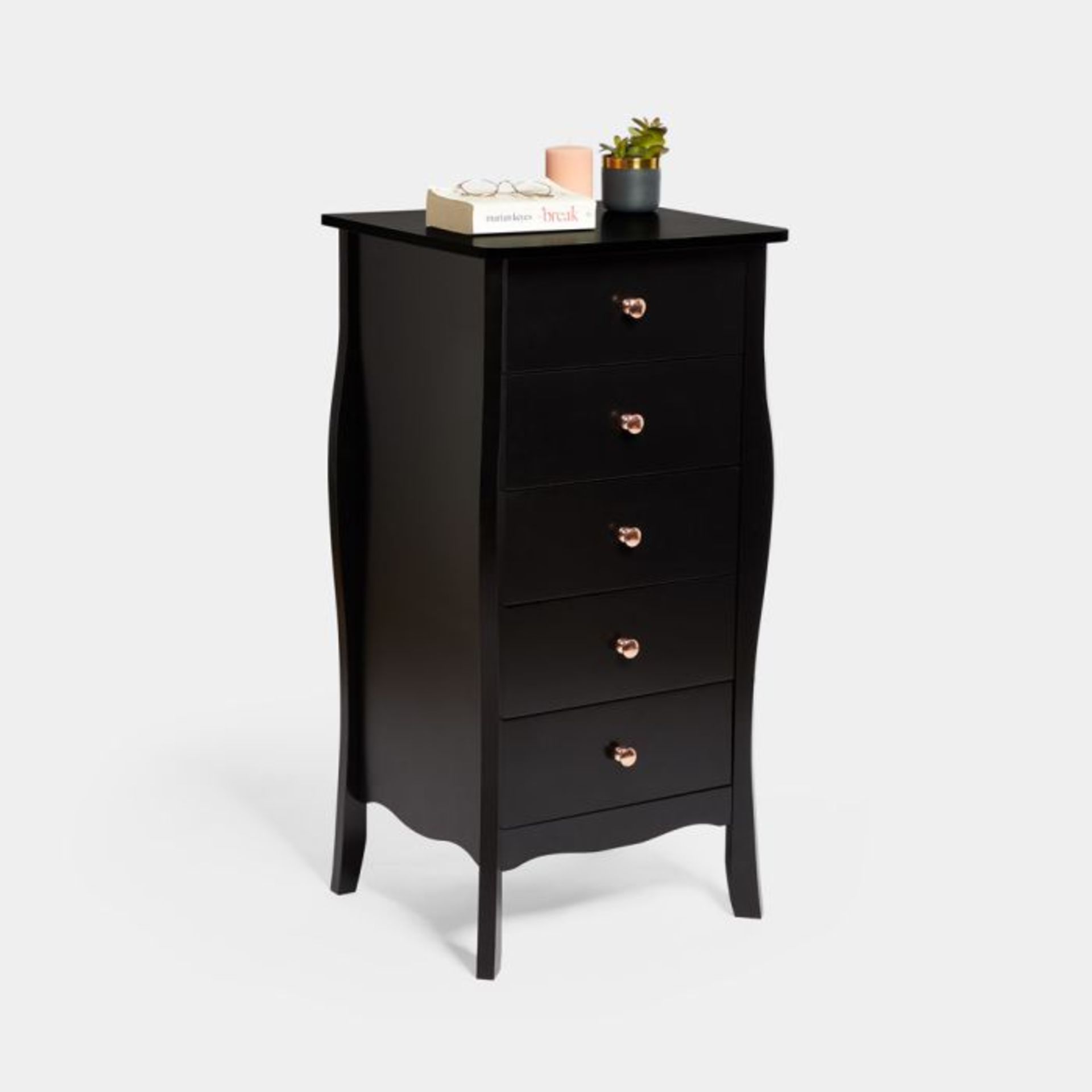 Sophia Black Narrow Chest of Drawers. - ER33. The unit’s curved edges and timeless style make it the