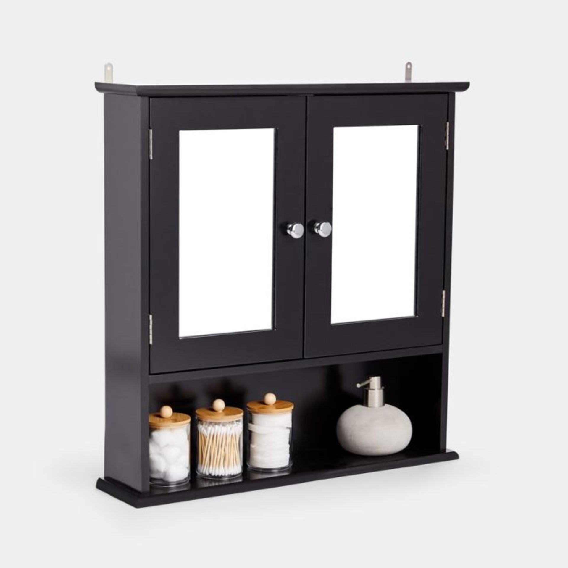 Shrewsbury Black Mirrored Bathroom Cabinet. - ER37. The combination of three internal shelves