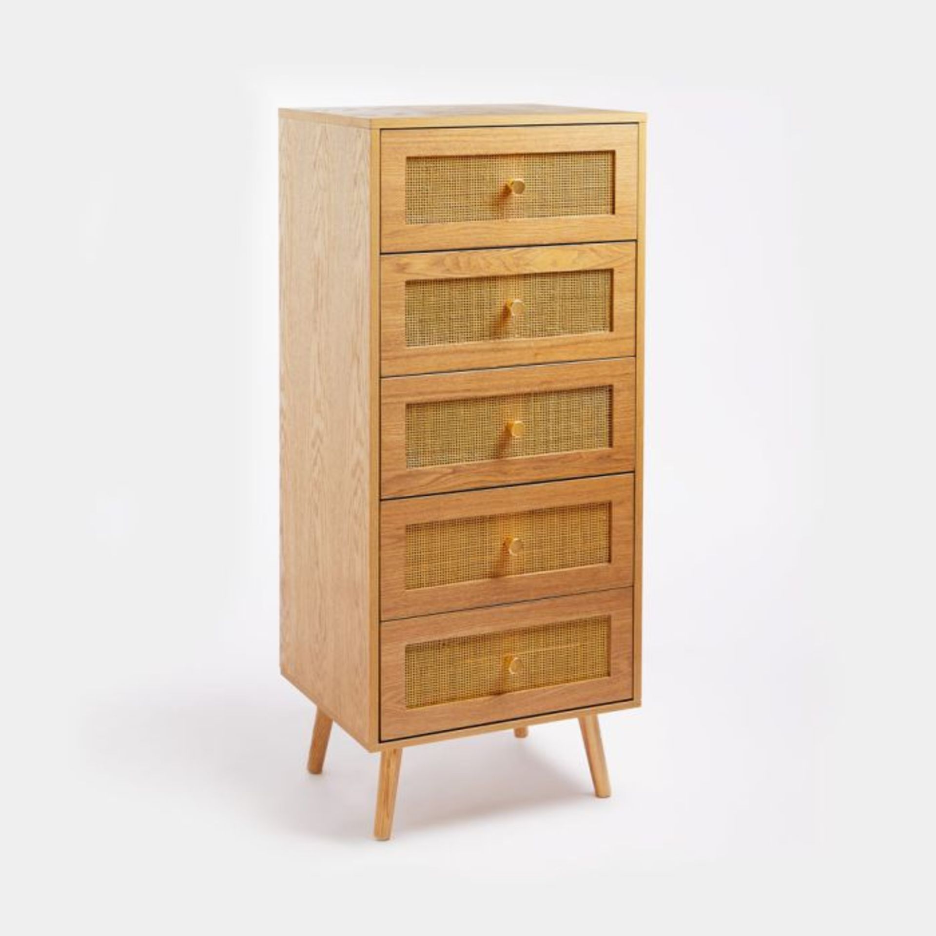 5 Drawer Rattan Tall Chest of Drawers. - Er33. Complete with five storage drawers, this unit is just