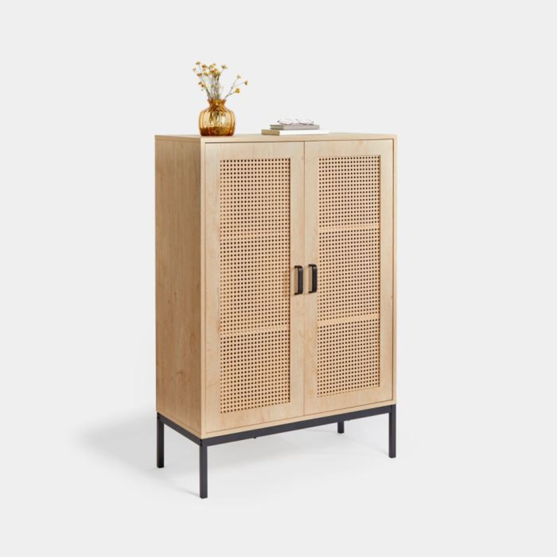 Lena Rattan 2 Door Tall Sideboard. - ER33. Adorned with an interwoven rattan cover, the Lena