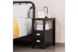 Set Of 2 End Table Wooden With 2 Drawer & Shelf Bedside Table-Espresso . -R14.6.