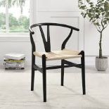 Hansel Wooden Natural Weave Wishbone Dining Chair, Black - R14.16.
