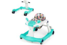 COSTWAY 2-in-1 Baby Walker, Foldable Push Along Walkers with Adjustable Height & Speed, Music,
