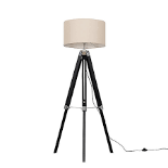 ValueLights Modern Black Wood And Silver Chrome Tripod Floor Lamp - R10BW